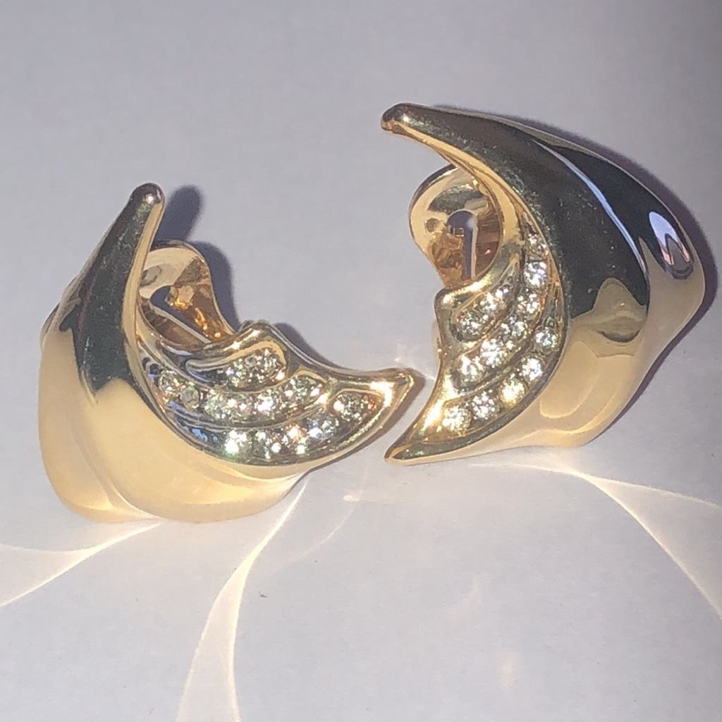 Angel Brand Gold Tone Vintage Crescent Moon Cz Rhinestone Earrings 20$